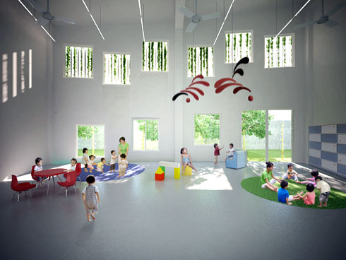 Farming Kindergarten_Studio Vo Trong Nghia Architects_Vista dell'interno