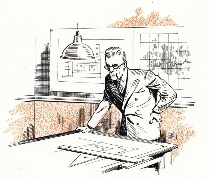 Disegno di un progettista che controlla il prospetto di una casa