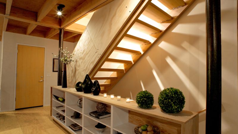 Interno di una casa prefabbricata in legno