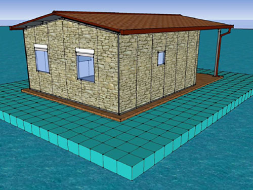 Miotto, casa prefabbricata su piattaforma galleggiante Schema di house-boat della Miotto