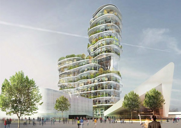 Green Living City, visione frontale del megagrattacielo