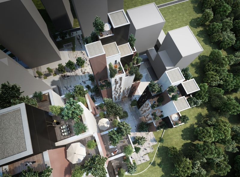 MCA, render del villaggio da Engram Studio