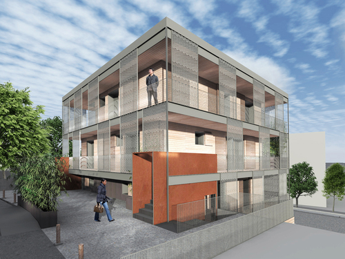 Vista sudest del condominio passivo in legno di Cesena Vista sudest del condominio passivo in legno di Cesena