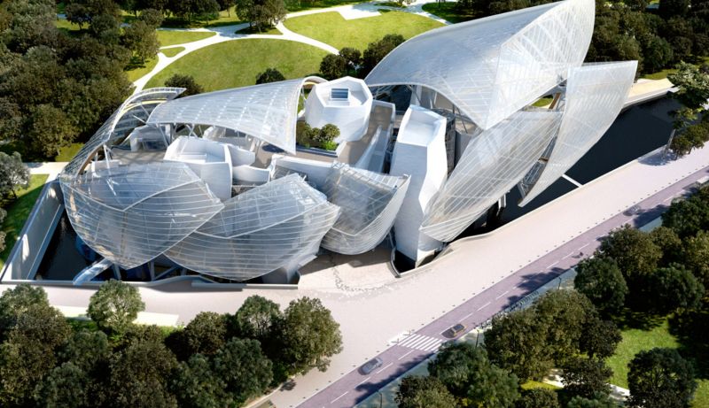 L'edificio visto dall'alto in tutta la sua meravigliosa geometria Un edificio che assomiglia a una nuvola