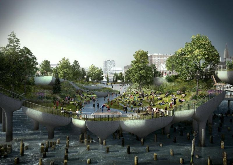 Pier55, il parco con le colonne a forma di fungo
